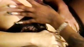 African Bae shoves a long toy into blonde cougar's twat