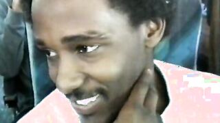 Dark skin bimbo with natural melons blows ebony hunk's tool on