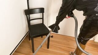 Rubber Housework, Bondage Masturbation and Cum Eating