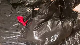 Rubber Housework, Bondage Masturbation and Cum Eating
