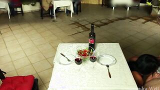 OUTDOORS INSANE! DOUBLE CUMMED INTO THE RESTAURANT!