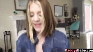 Young step-daughter blow her step-dad into WC