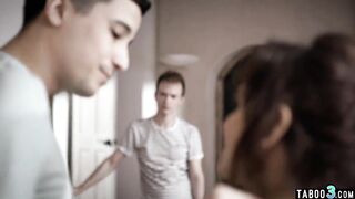 Bros double penetration older stepmom Syren De Mer to take out