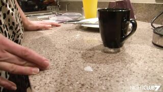 Stepson jizzes to her Milf's tea cup!
