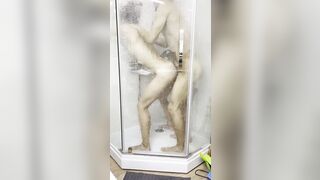 Sex of a pretty Russian lovers inside the shower