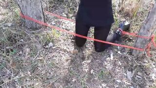 Compilation tied and hooded on high heels and stockings