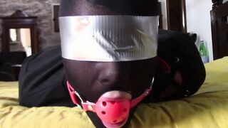Compilation tied and hooded on high heels and stockings