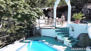 Inked Hispanic getting turned on by the pool