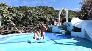 Inked Hispanic getting turned on by the pool