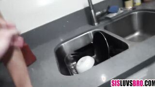 Step brother bangs sister on kitchen countertop