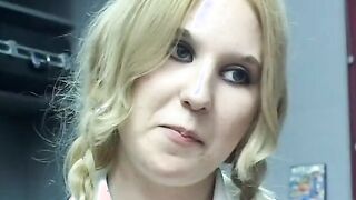 Pigtailed blonde inside school uniform does anal with her hung