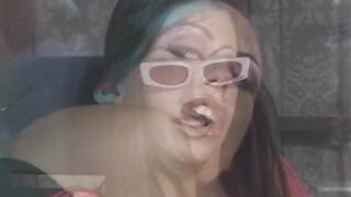 Lusty bimbo down on her knees offer head to huge white dick