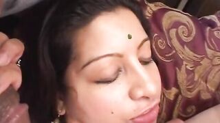 Plump desi honey with nice jugs blows and fucks 2 cocks