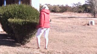 Long butts inside white pants.