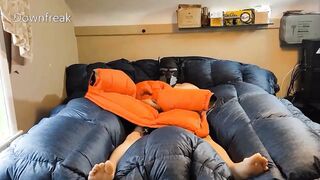 Humping Huge Orange Parka On Puffy Bed Of Down