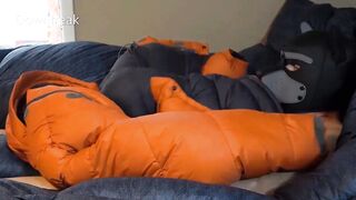 Humping Huge Orange Parka On Puffy Bed Of Down