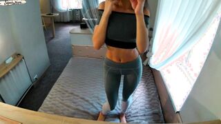 Goddess Step Sister into pants Screwed Upside Down During Workout