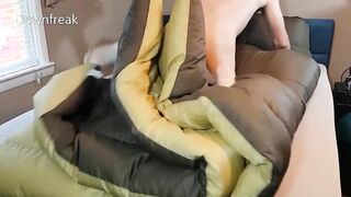 Down Jacket Gf Humps His Huge Brown Sleepingbag Comforter and