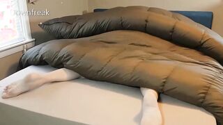 Down Jacket Gf Humps His Huge Brown Sleepingbag Comforter and