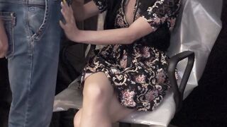 Pee on his whore inside a dress and cumming into her twat.