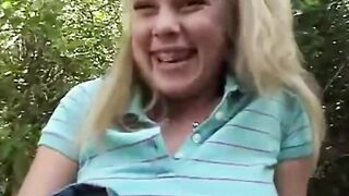 Little Summer rubbing titties and Fingers at forest