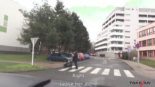 Bombshell dark hair with bushy vagina got wild inside the vehicle