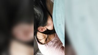 chinese Ex-Wife mom Blowing Unshaved Nuts and Limp Penis