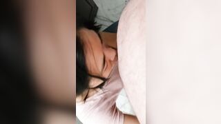 chinese Ex-Wife mom Blowing Unshaved Nuts and Limp Penis