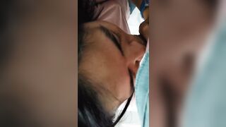 chinese Ex-Wife mom Blowing Unshaved Nuts and Limp Penis