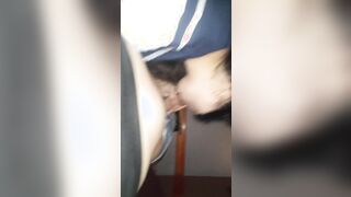 School cunt with mouth licking my nuts