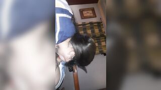 School cunt with mouth licking my nuts