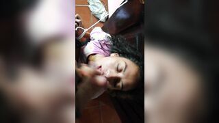 Sub gets bound up and a load of cum all over her whore face