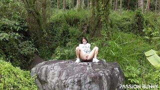 Lusty stranger masturbate on stone with anal plug into goddess
