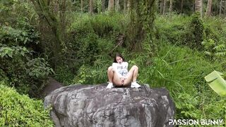 Lusty stranger masturbate on stone with anal plug into goddess