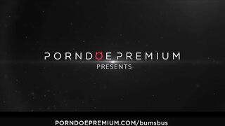 BUMS BUS - Big Tit blonde Dana Jayn eats cum inside