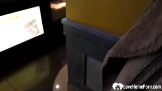 Nasty gf banged! into outside restroom