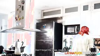 Red Head hispanic maid polishing a huge dick for more than a tip