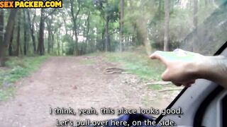 Hitchhiker plows a happy whore anally inside the back of