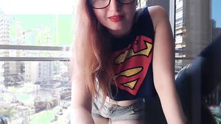 hot gamer chick dressed flashing inside balcony outdoors