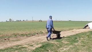 Young cunt with mouth plowed by mature farmer for smoking on a haystack