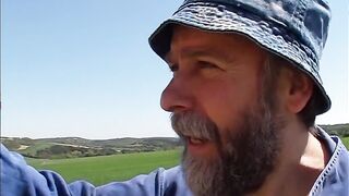 Young cunt with mouth plowed by mature farmer for smoking on a haystack