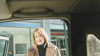 Commuter red head carpools with creep who debases her into vehicle