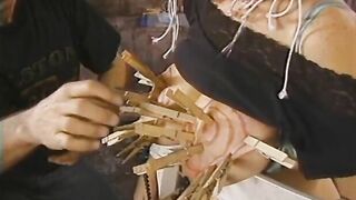 Chubby whore with paper bag on blowjob has her titted and pussy