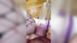Girlfriend Gina Squirts Into Vagina Pump, Fat Clitoris and Lips