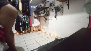 Huge booty dark hair Mexican folding clothes inside g-string