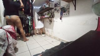 Huge booty dark hair Mexican folding clothes inside g-string