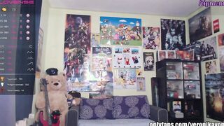 Nerdy twitch streamer showing jugs to gain followers