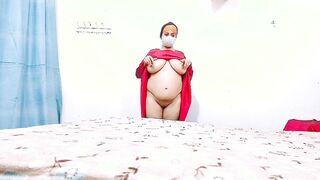 Muslim Aunty Masturbates into Red Silk Gown