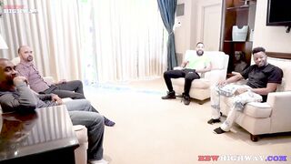 chubby hispanic takes four men