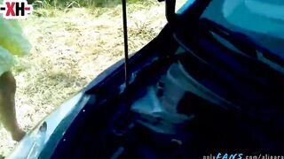 Thanked the dude for repairing the vehicle, had sex inside nature.OMG